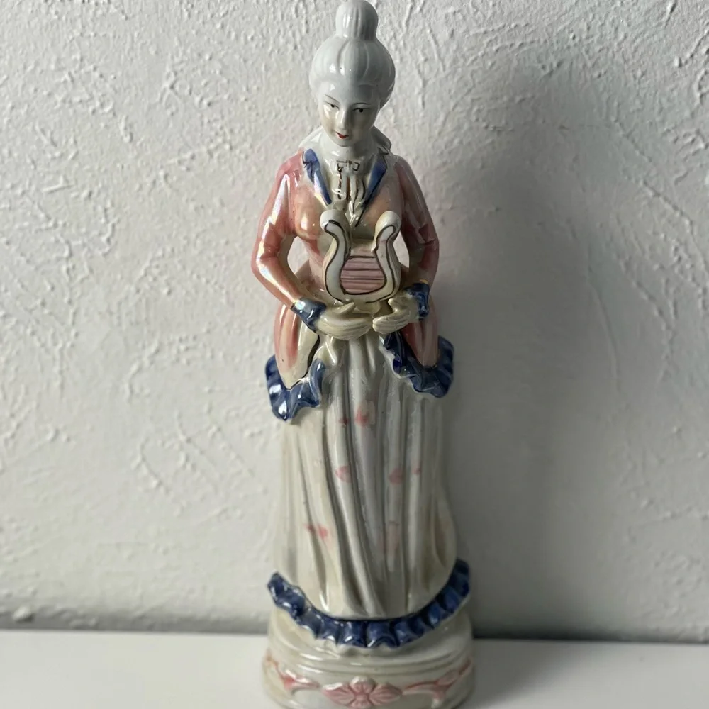 Vintage Victorian Lady Holding a Small Harp
